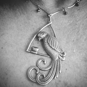 🌴Vintage 925 sterling bird swing choker with freshwater pearls